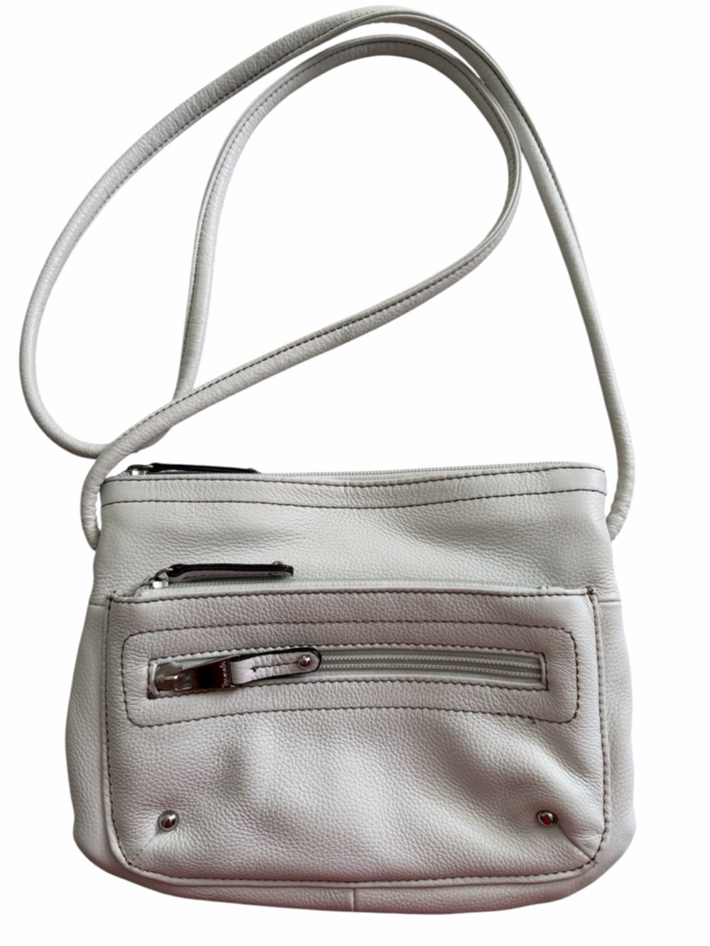 Tignanello White Pebble Leather Multi Compartment Crossbody Bag